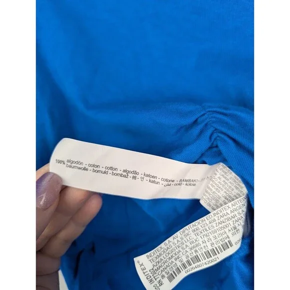 ZARA Women Cobalt Blue Exaggerated Sleeve Crop Top S Short Puff Sleeve‎ Rouched - Picture 6 of 10